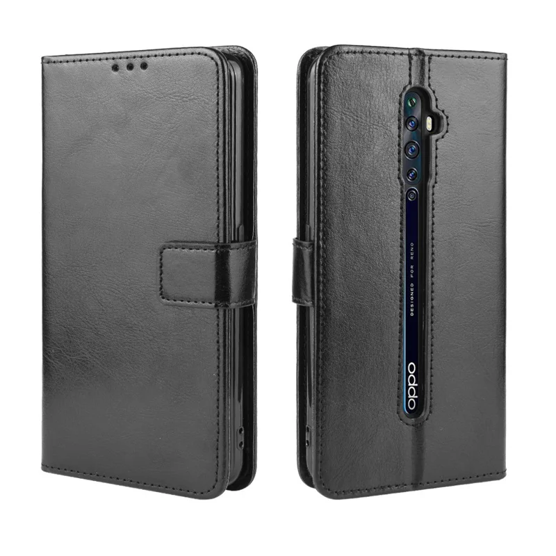 Crazy Horse Wallet Leather Stand Case voor OPPO Reno2 Z/F - Zwart
