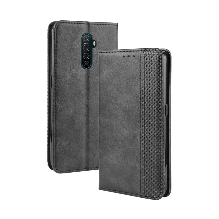 Vintage Style Stand Leder Brieftasche Für Oppo Reno Ace / Realme X2 Pro - Schwarz