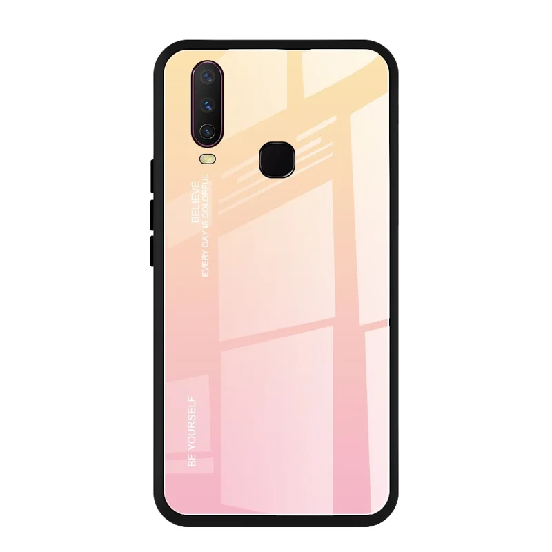 Gradient Color Tempered Glass + PC + TPU Combo Case for Vivo Y17 - Yellow/Pink