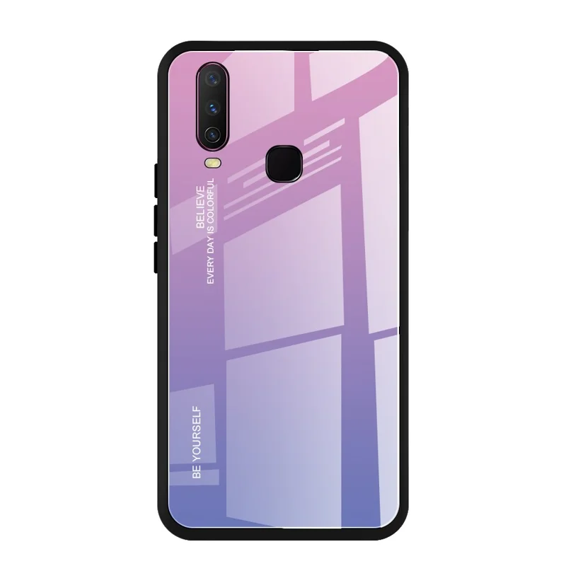 Gradient Color Tempered Glass + PC + TPU Combo Case for Vivo Y17 - Pink/Light Purple