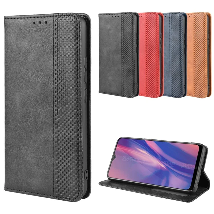 Vintage Style Leather Wallet Stand Case for vivo Y11 (2019) - Black
