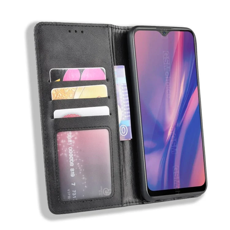 Case de Billetera de Cuero de Estilo Vintage Para Vivo Y11 (2019) - Negro