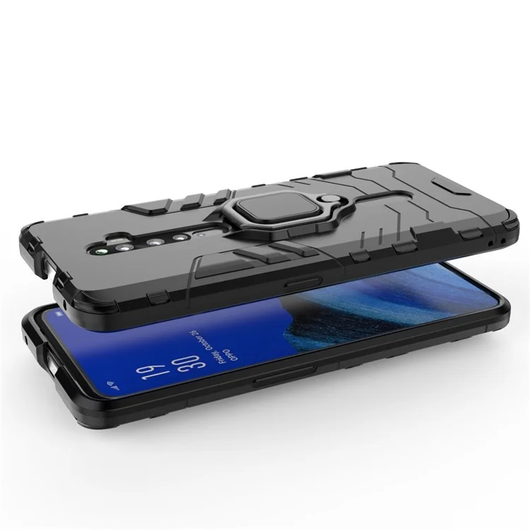 Cool Guard Ring Holder Kickstand PC+TPU Hybrid Phone Cover für OPPO Reno2 Z - Schwarz