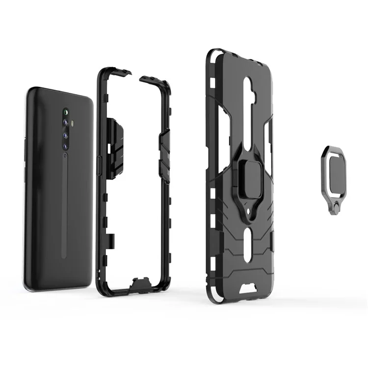 Cool Guard Ring Holder Kickstand PC+TPU Hybrid Phone Cover for OPPO Reno2 Z - Black