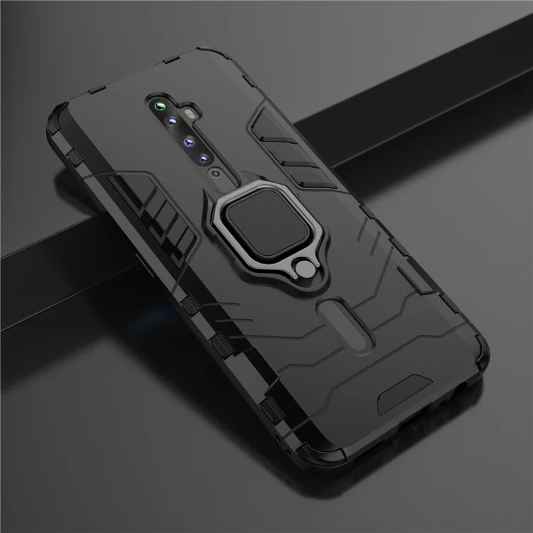 Cool Guard Ring Holder Kickstand PC+TPU Hybrid Phone Cover for OPPO Reno2 Z - Black