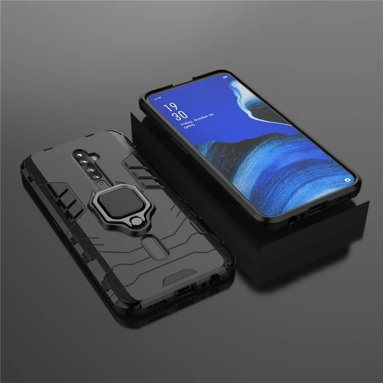 Cool Guard Ring Holder Kickstand PC+TPU Hybrid Phone Cover for OPPO Reno2 Z - Black