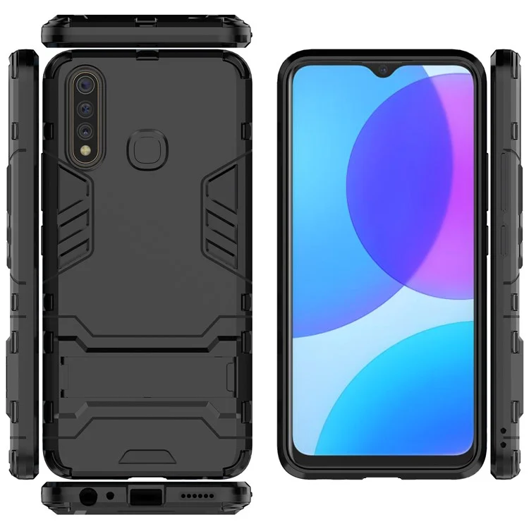 Cool Guard PC + TPU Combo Cover with Kickstand for vivo U3 / Y19 - Black