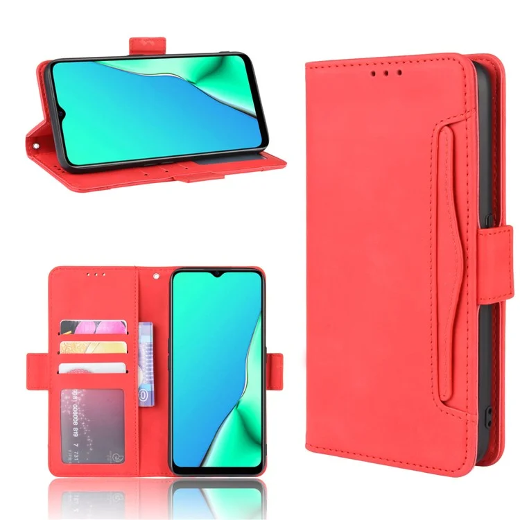 Estuche de Cuero PU con Múltiples Ranuras para Tarjetas para Oppo A9 (2020)/A5 (2020)/A11x - Rojo