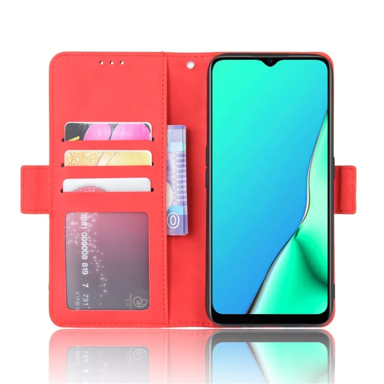 Estuche de Cuero PU con Múltiples Ranuras para Tarjetas para Oppo A9 (2020)/A5 (2020)/A11x - Rojo