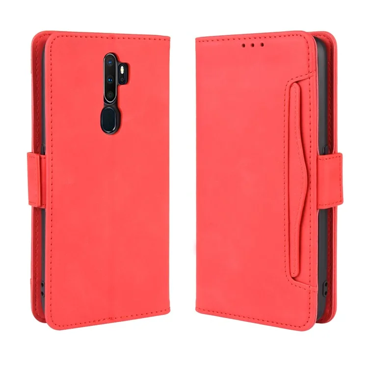 Estuche de Cuero PU con Múltiples Ranuras para Tarjetas para Oppo A9 (2020)/A5 (2020)/A11x - Rojo