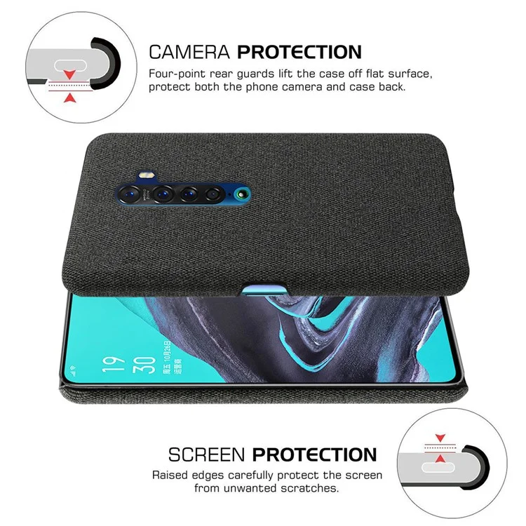 KSQ Cloth Coated PC Hard Phone Cover Case for OPPO Reno2 - Black