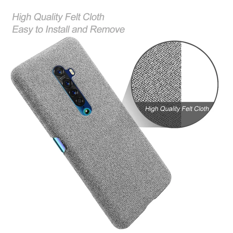 KSQ Cloth Coated PC Hard Phone Cover Case for OPPO Reno2 - Light Grey