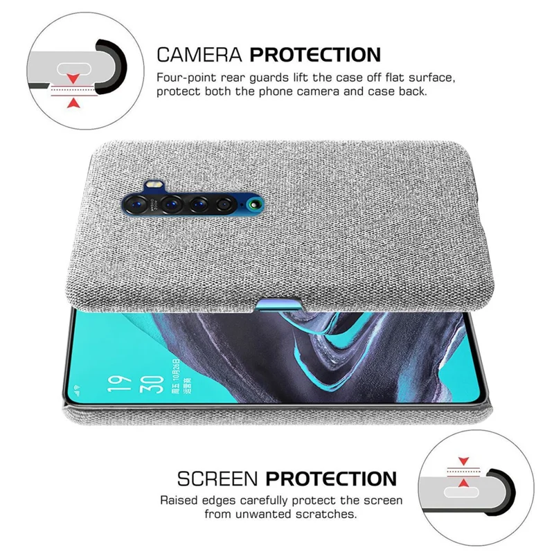 KSQ Cloth Coated PC Hard Phone Cover Case for OPPO Reno2 - Light Grey