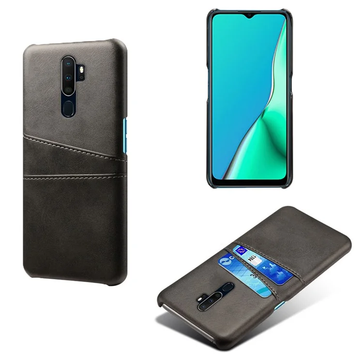 KSQ Double Card Slots Leather Coated PC Case pour OPPO A9 (2020)/A5 (2020) - Noir
