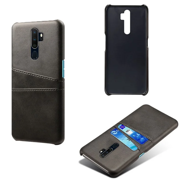 KSQ Double Card Slots Leather Coated PC Case pour OPPO A9 (2020)/A5 (2020) - Noir