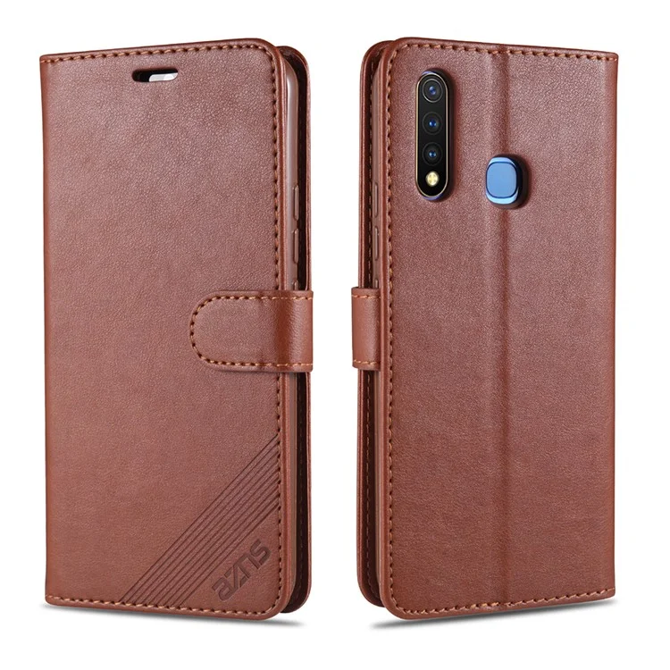 Azns pu Leather Wallet Couverture Mobile Pour Vivo u3 / Y19 / Y5s - Brun