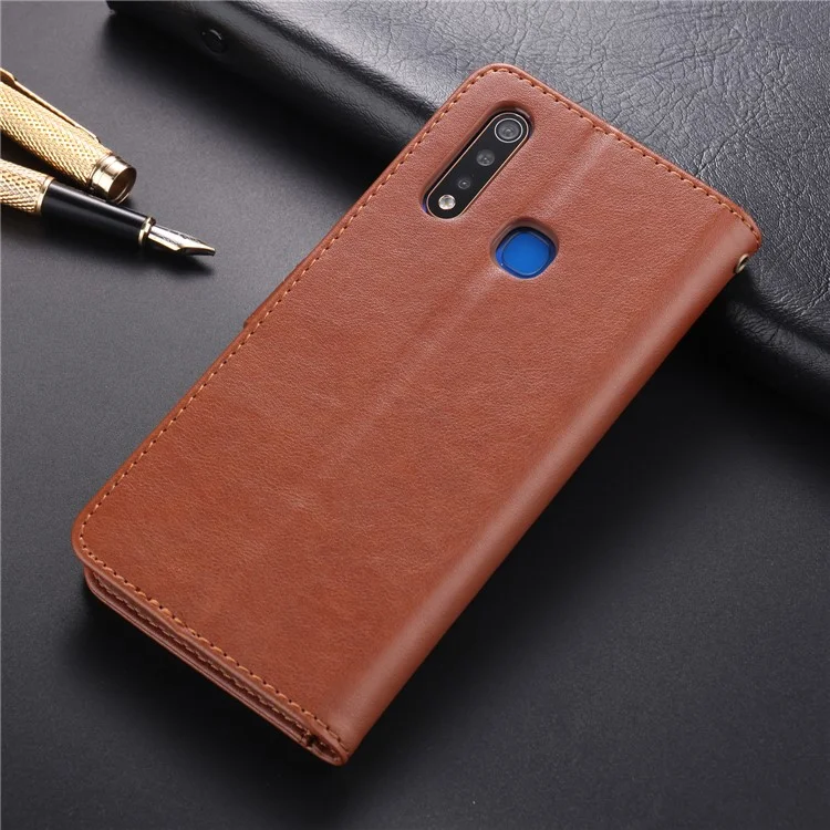 AZNS PU Leather Wallet Mobile Cover for vivo U3/Y19/Y5s - Brown