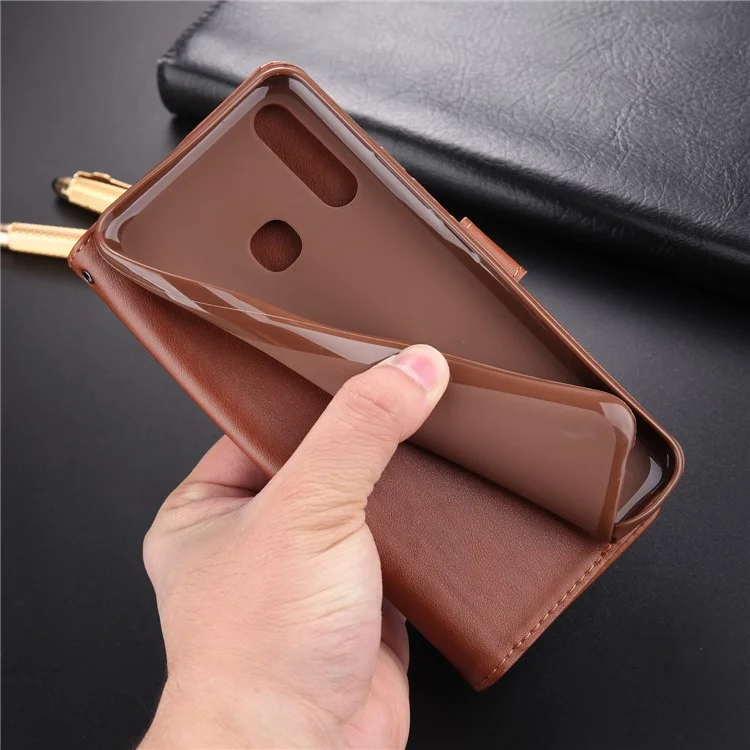 AZNS PU Leather Wallet Mobile Cover for vivo U3/Y19/Y5s - Brown