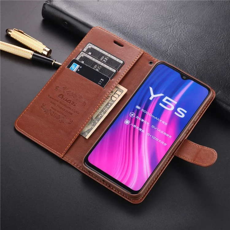 Azns pu Leather Wallet Couverture Mobile Pour Vivo u3 / Y19 / Y5s - Brun