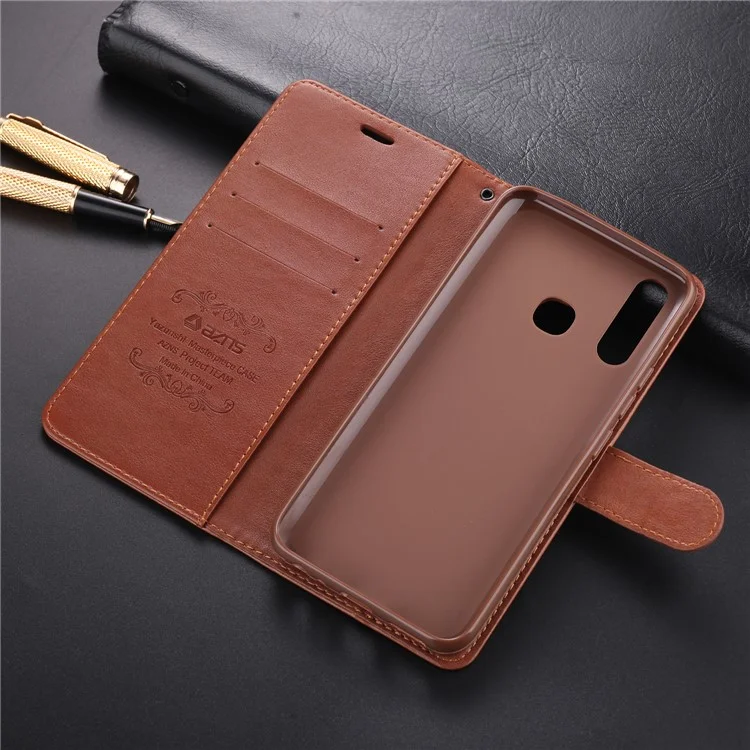 Azns pu Leather Wallet Couverture Mobile Pour Vivo u3 / Y19 / Y5s - Brun