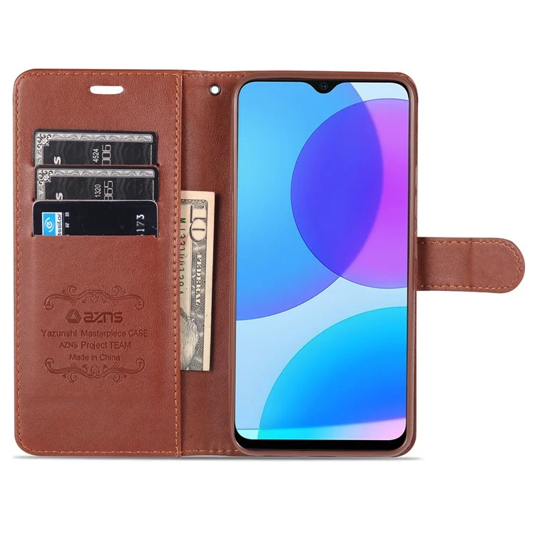 Azns pu Leather Wallet Couverture Mobile Pour Vivo u3 / Y19 / Y5s - Brun