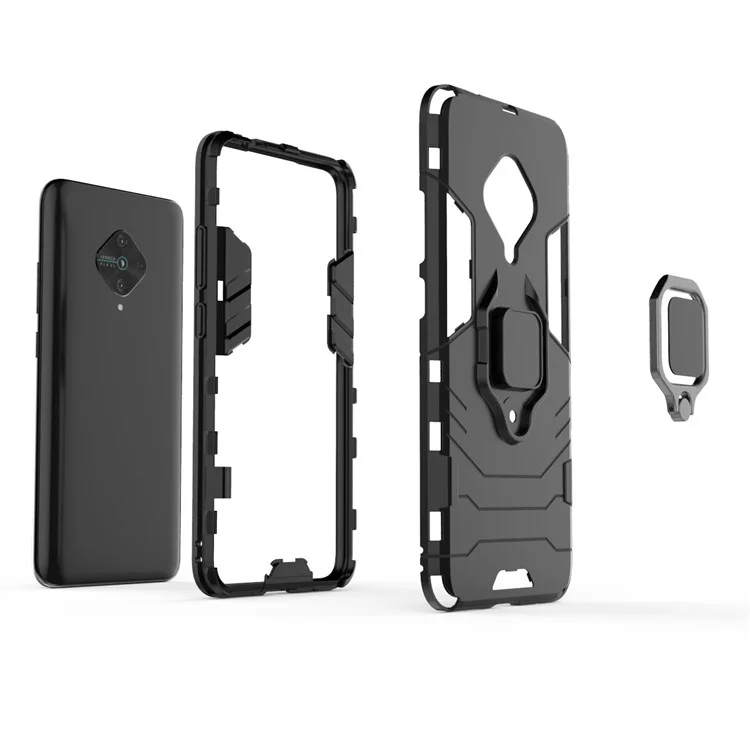 Ring Holder Kickstand PC+TPU Case Case Covering Per Vivo V17/y9s/s1 Pro (versione Globale) - Nero