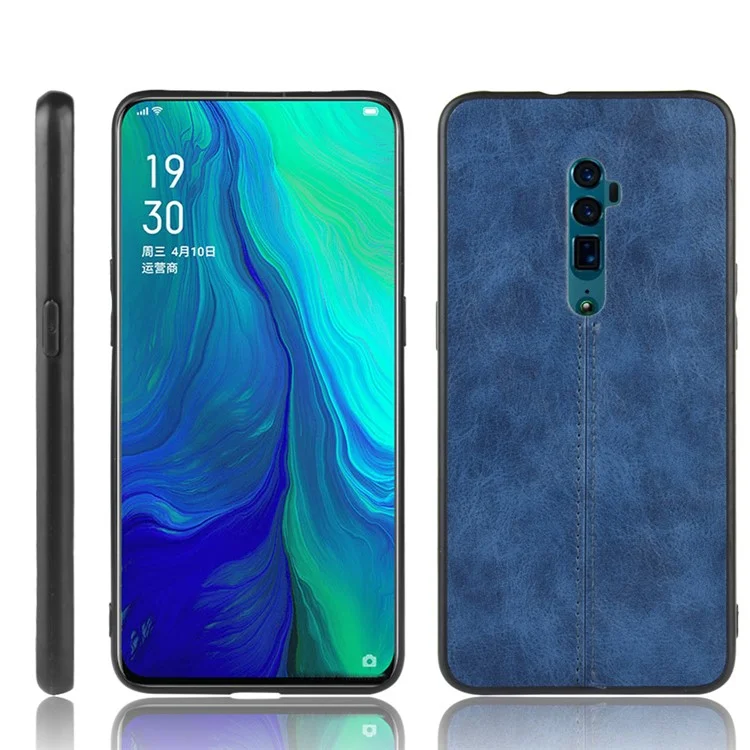 PC + TPU Combating Casing Revestido de Couro PU Para Oppo Reno 10x Zoom/reno 5g - Azul