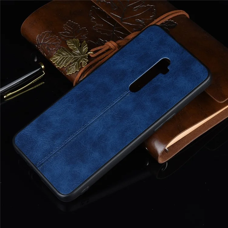 PC + TPU Combating Casing Revestido de Couro PU Para Oppo Reno 10x Zoom/reno 5g - Azul