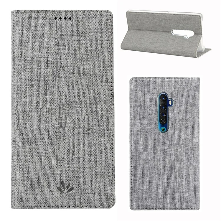 VILI DMX Cross Texture Card Holder Leather Stand Shell for Oppo Reno2 - Grey