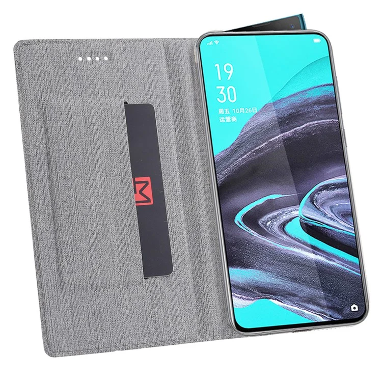 VILI DMX Cross Texture Card Holder Leather Stand Shell for Oppo Reno2 - Grey