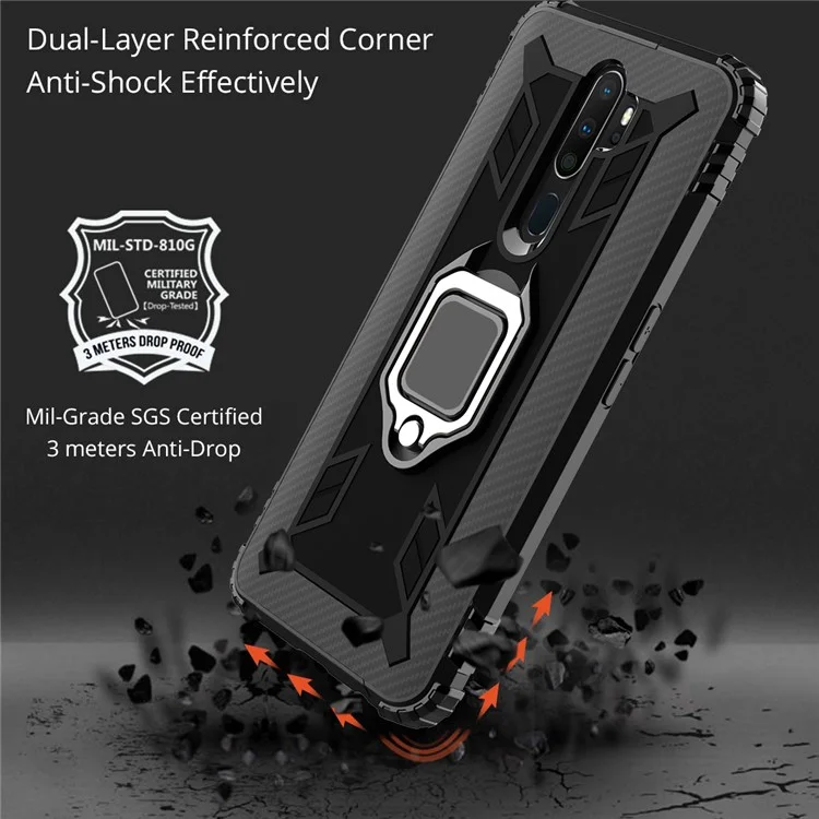 Finger Ring Kickstand TPU Phone Casing [Built-in Magnetic Metal Sheet] for OPPO A9 (2020) - Black