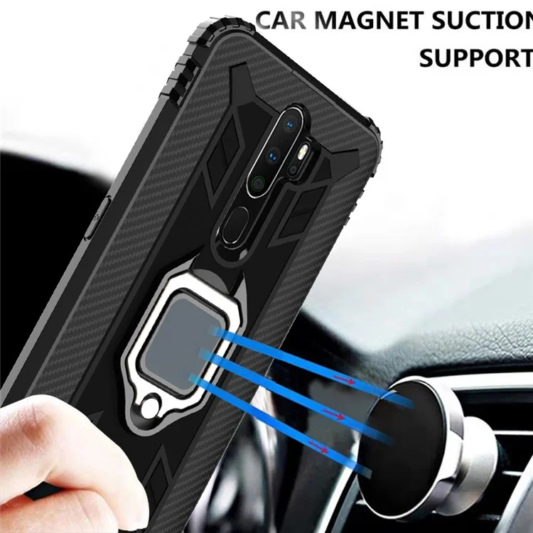 Finger Ring Kickstand TPU Phone Casing [Built-in Magnetic Metal Sheet] for OPPO A9 (2020) - Black