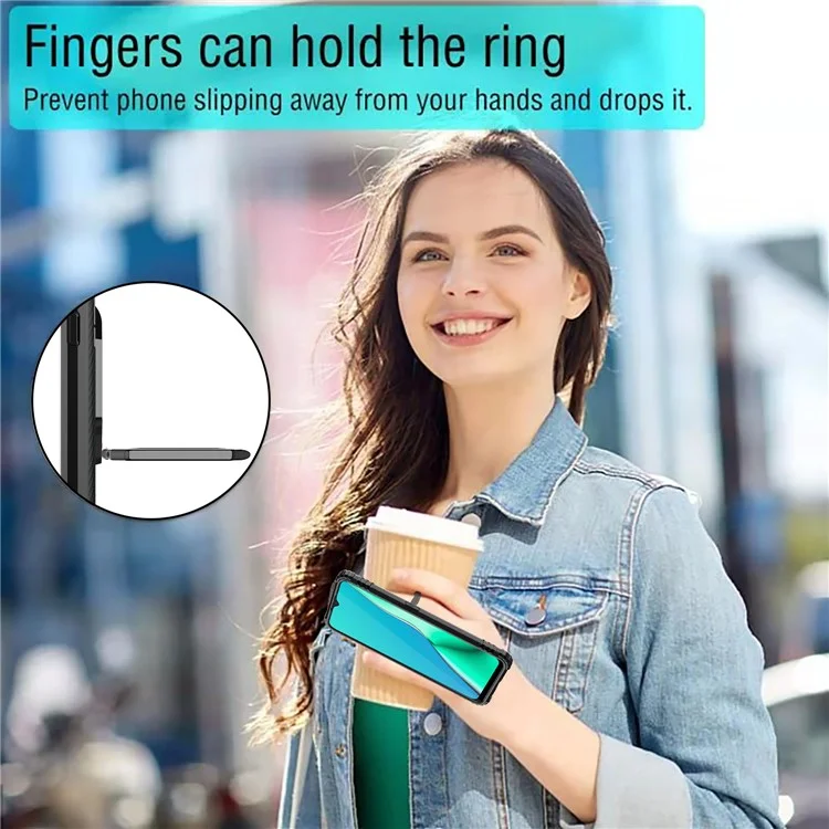 Finger Ring Kickstand TPU Phone Casing [Built-in Magnetic Metal Sheet] for OPPO A9 (2020) - Black