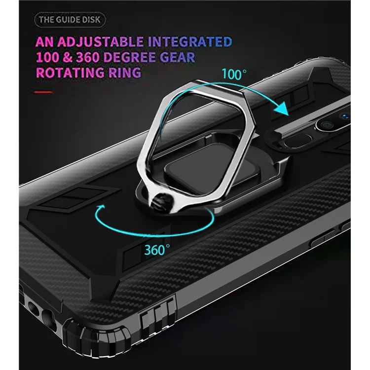 Finger Ring Kickstand TPU Phone Casing [Built-in Magnetic Metal Sheet] for OPPO A9 (2020) - Black