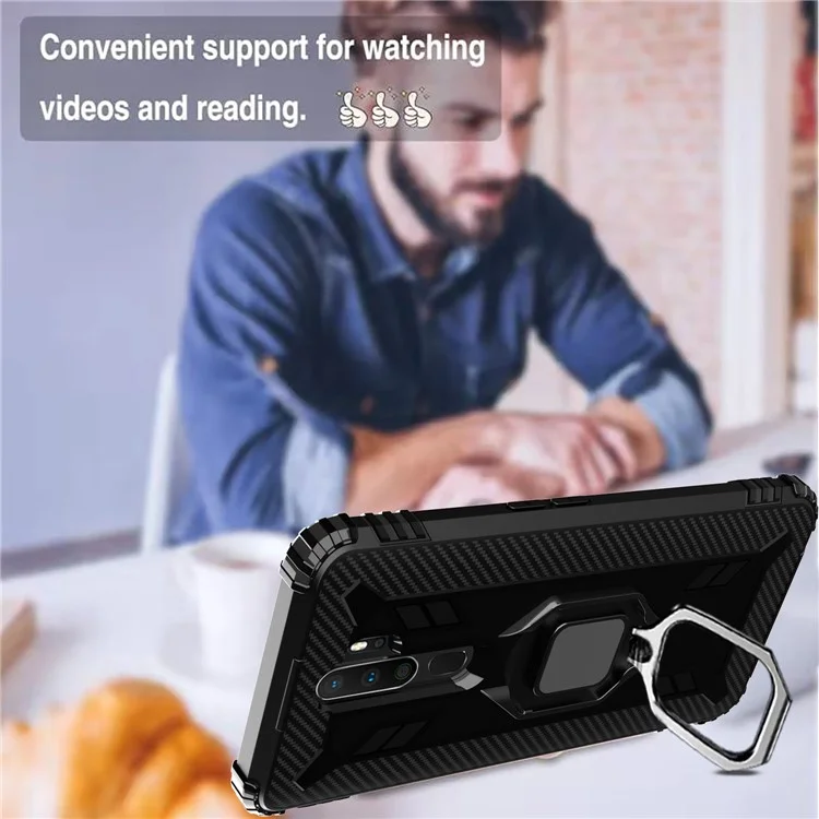 Finger Ring Kickstand TPU Phone Casing [Built-in Magnetic Metal Sheet] for OPPO A9 (2020) - Black