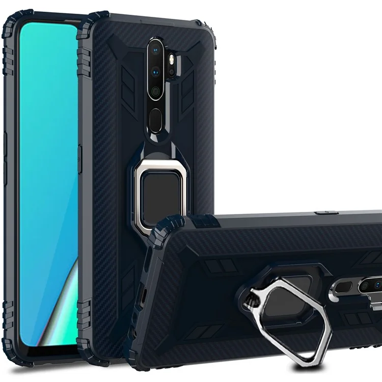 Finger Ring Kickstand TPU Phone Casing [Built-in Magnetic Metal Sheet] for OPPO A9 (2020) - Blue