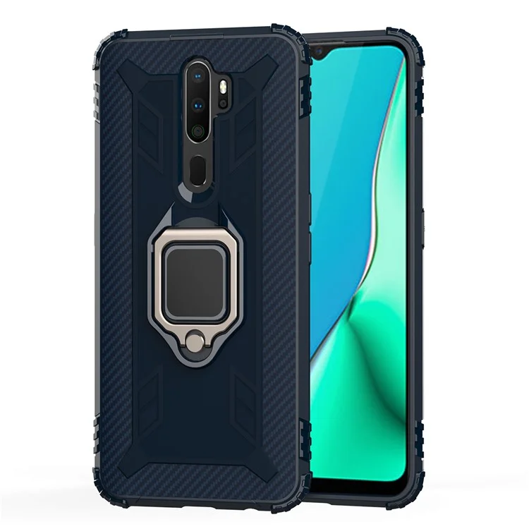 Finger Ring Kickstand TPU Phone Casing [Built-in Magnetic Metal Sheet] for OPPO A9 (2020) - Blue