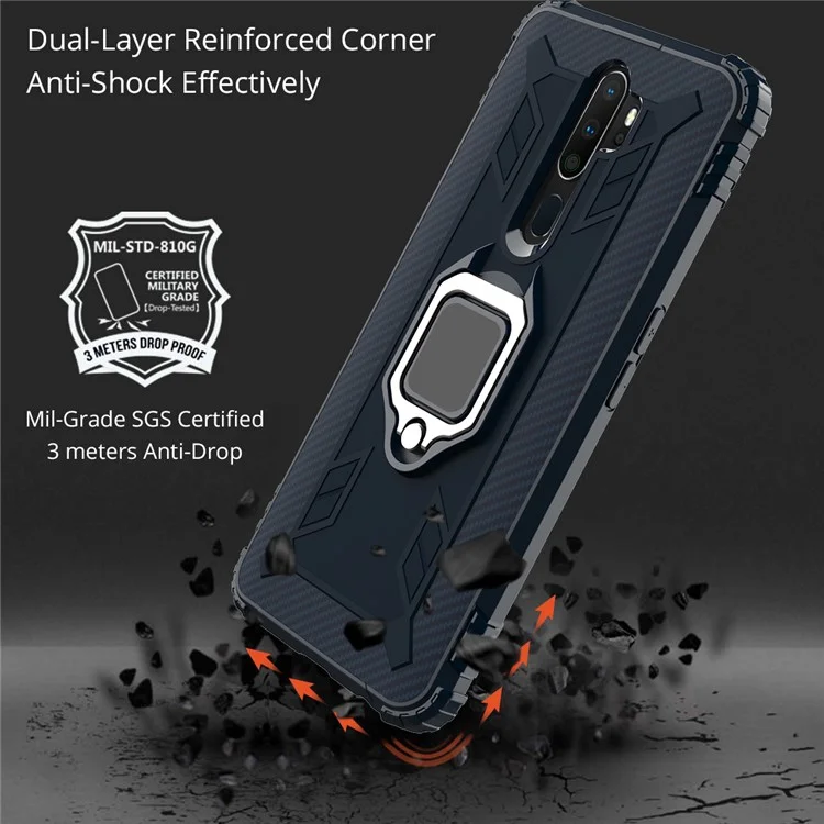Finger Ring Kickstand TPU Phone Casing [Built-in Magnetic Metal Sheet] for OPPO A9 (2020) - Blue
