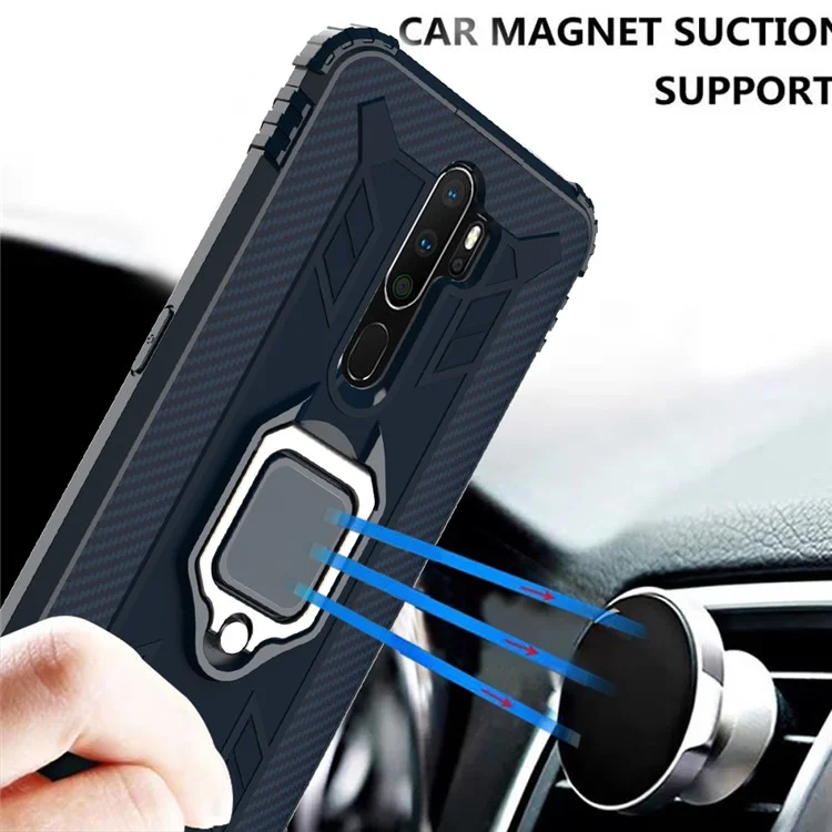 Finger Ring Kickstand TPU Phone Casing [Built-in Magnetic Metal Sheet] for OPPO A9 (2020) - Blue