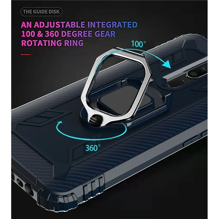 Finger Ring Kickstand TPU Phone Casing [Built-in Magnetic Metal Sheet] for OPPO A9 (2020) - Blue