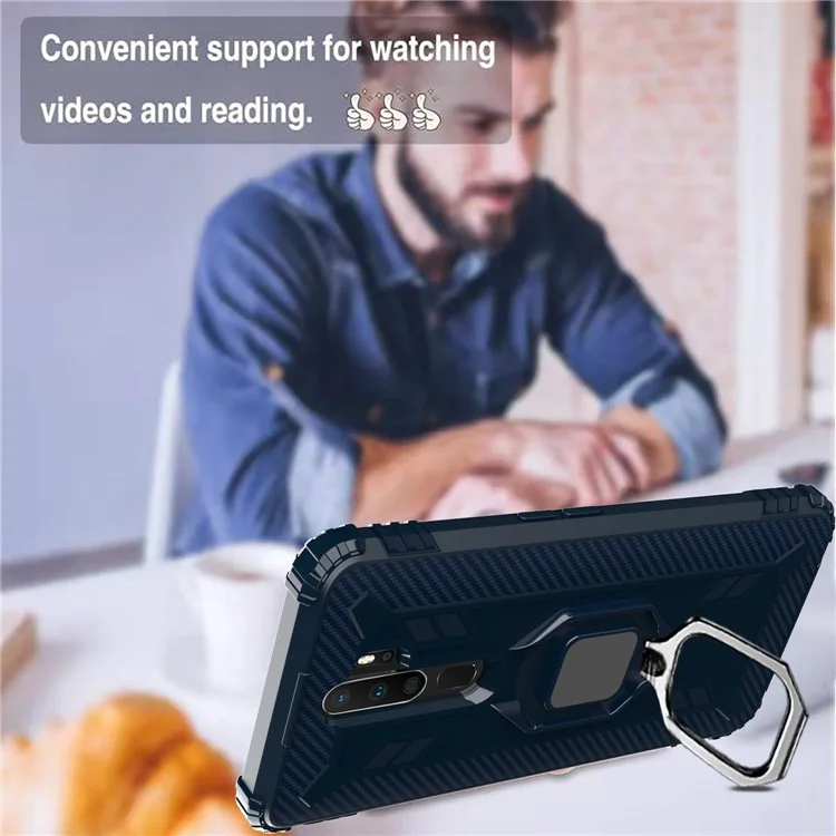 Finger Ring Kickstand TPU Phone Casing [Built-in Magnetic Metal Sheet] for OPPO A9 (2020) - Blue