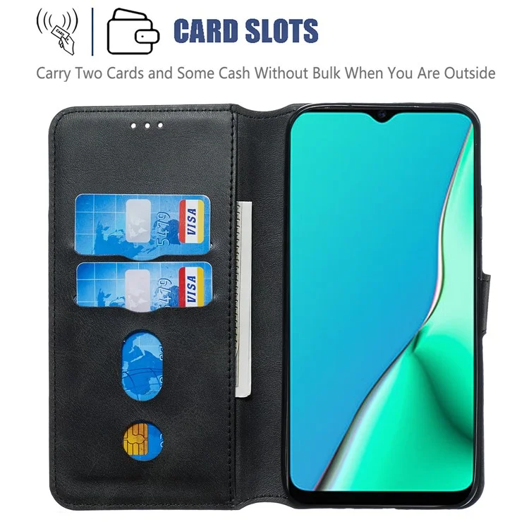 Solid Color Flip Leather Wallet Phone Cover for OPPO A9 (2020)/A5 (2020) - Black