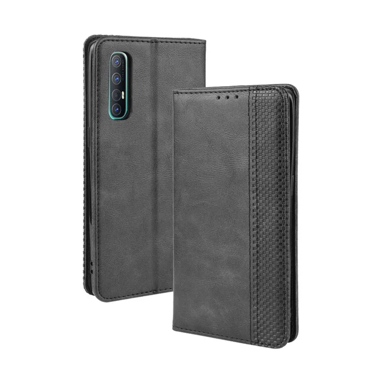 Portafoglio in Pelle in Stile Vintage Con Supporto Per Oppo Reno3 Pro 5G - Nero