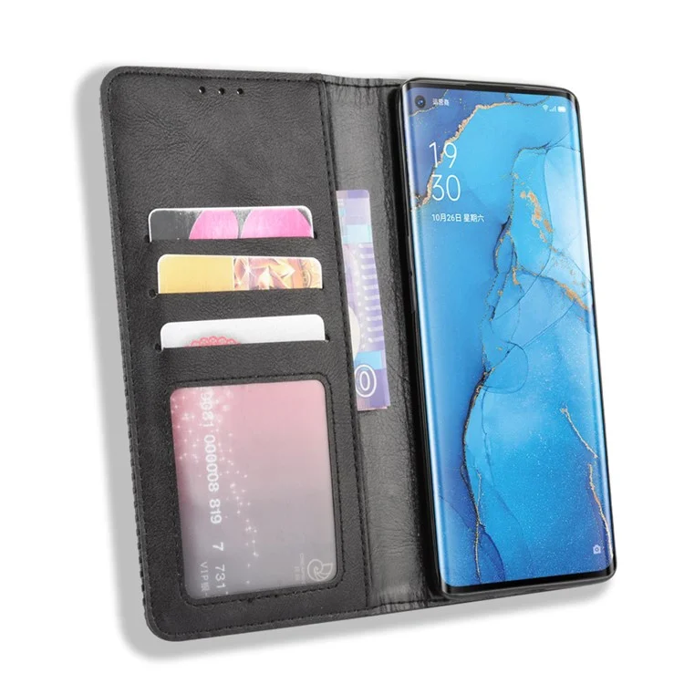 Portafoglio in Pelle in Stile Vintage Con Supporto Per Oppo Reno3 Pro 5G - Nero