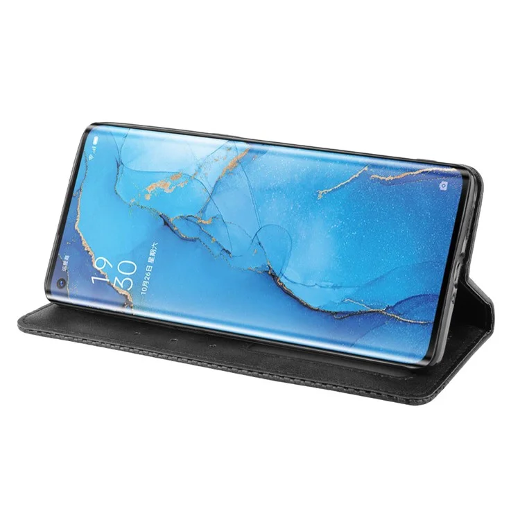 Portafoglio in Pelle in Stile Vintage Con Supporto Per Oppo Reno3 Pro 5G - Nero