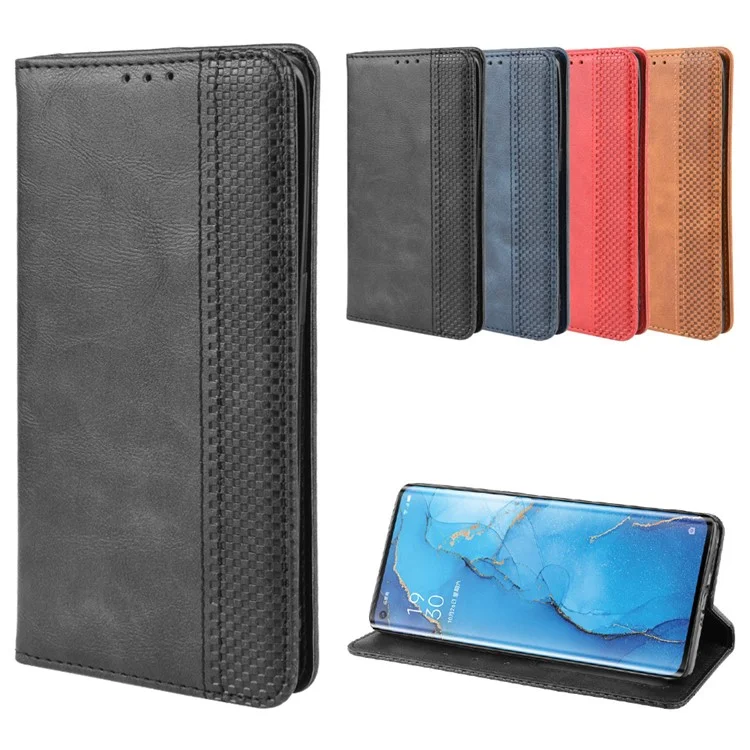 Portafoglio in Pelle in Stile Vintage Con Supporto Per Oppo Reno3 Pro 5G - Nero