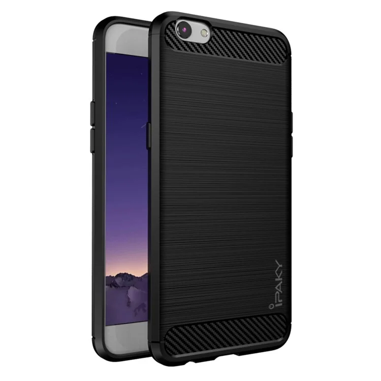 IPAKY Shockproof Brushed TPU Gel Phone Case for Oppo R9s - Black