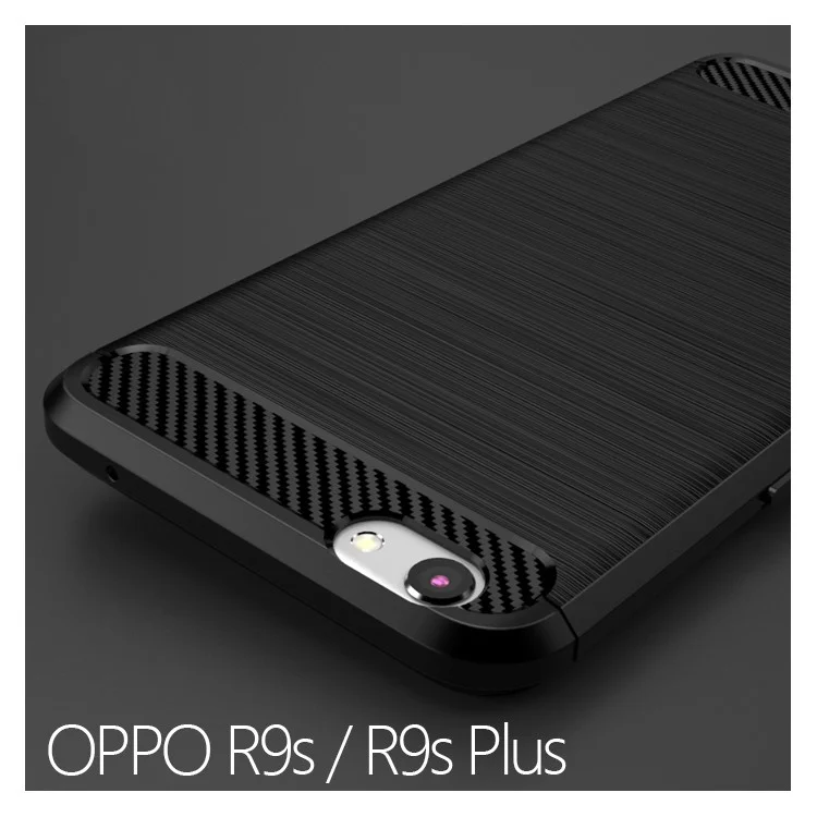 IPAKY Shockproof Brushed TPU Gel Phone Case for Oppo R9s - Black