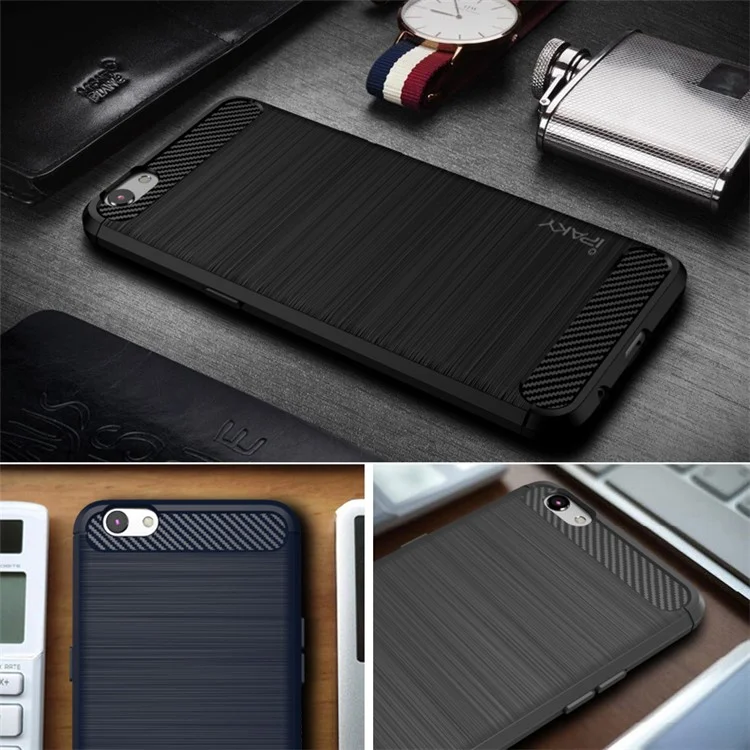 IPAKY Shockproof Brushed TPU Gel Phone Case for Oppo R9s - Black
