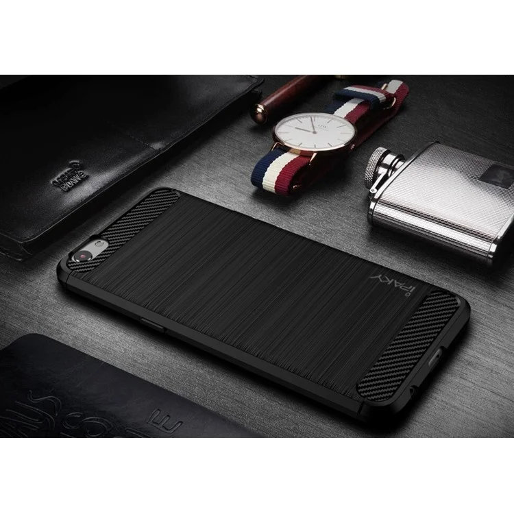 IPAKY Shockproof Brushed TPU Gel Phone Case for Oppo R9s - Black